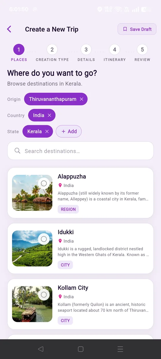 RutMe app: create a new trip in five steps