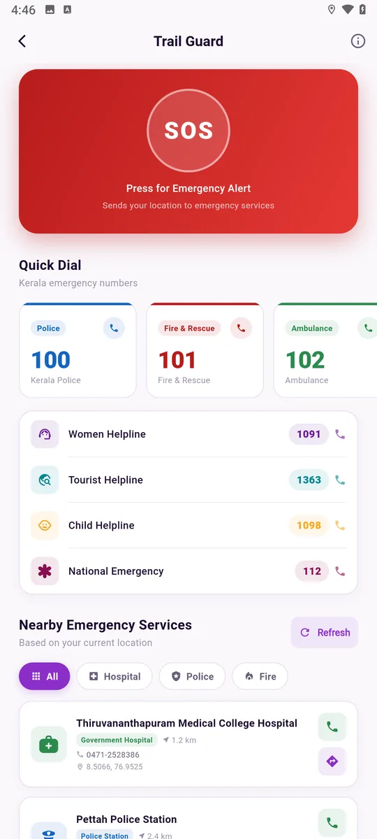 RutMe app: TrailGuard SOS and emergency quick dial